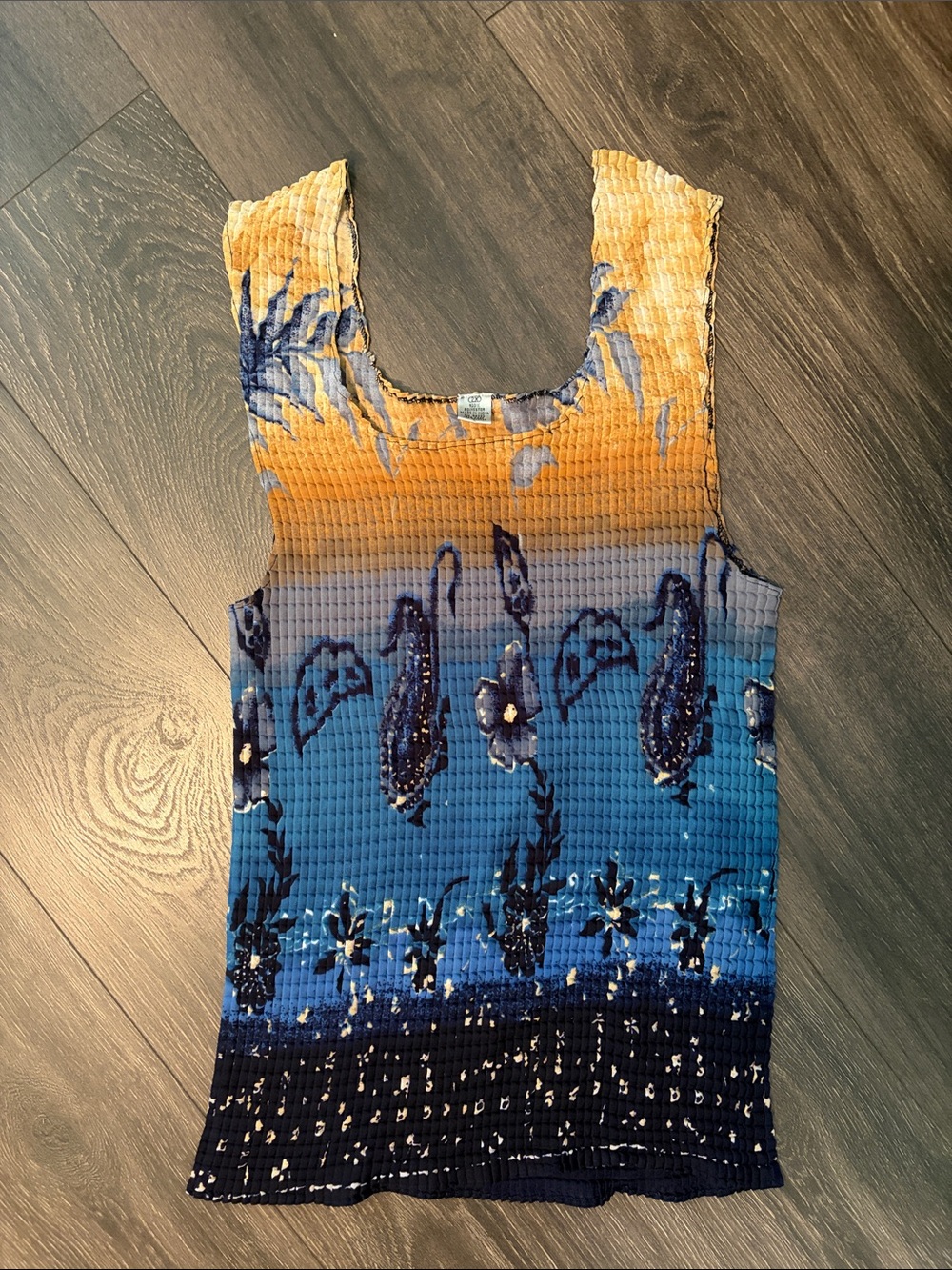 Vtg Scrunch Sunset Ombre Tank Top - Orange & Blue